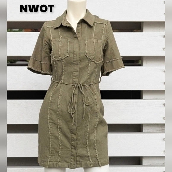 Lena Dresses & Skirts - NWOT LENA Olive Utility Shirt Dress with Tie Waist